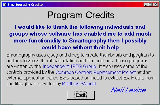 Smartography Credits Dialog Box